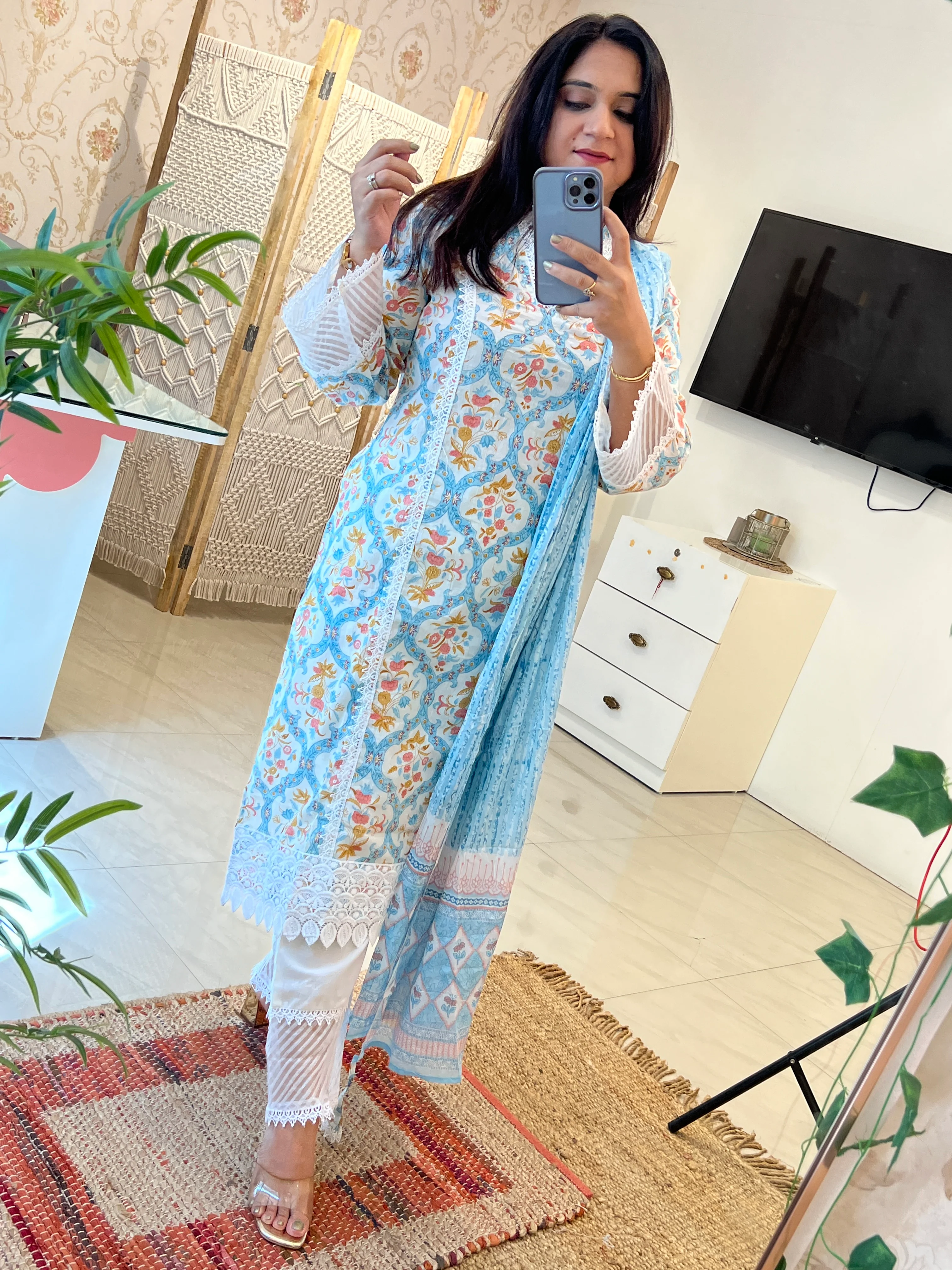 Shabana Cotton Pakistani Suit with Lace Detailing - Image 12
