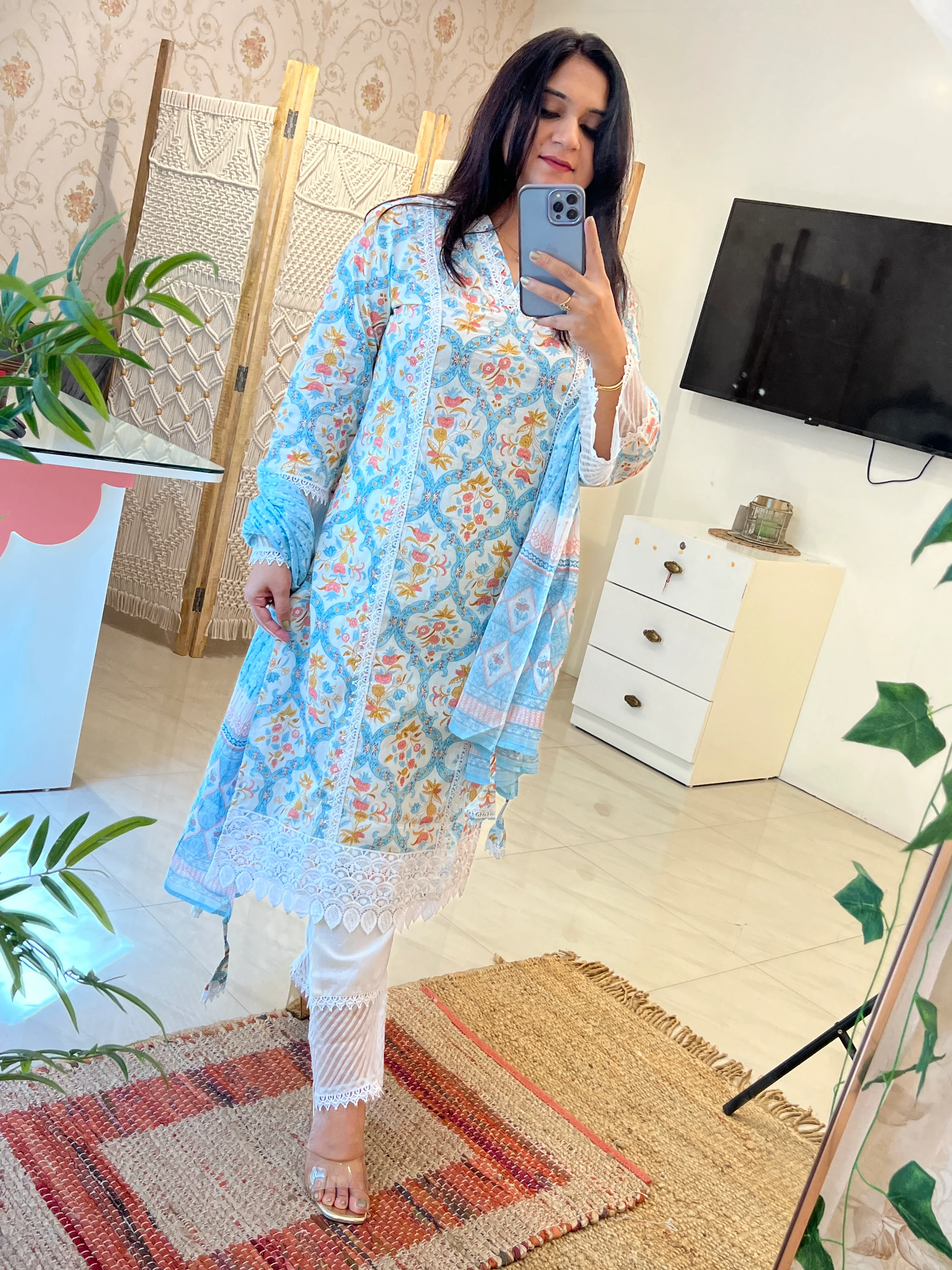 Shabana Cotton Pakistani Suit with Lace Detailing - Image 13