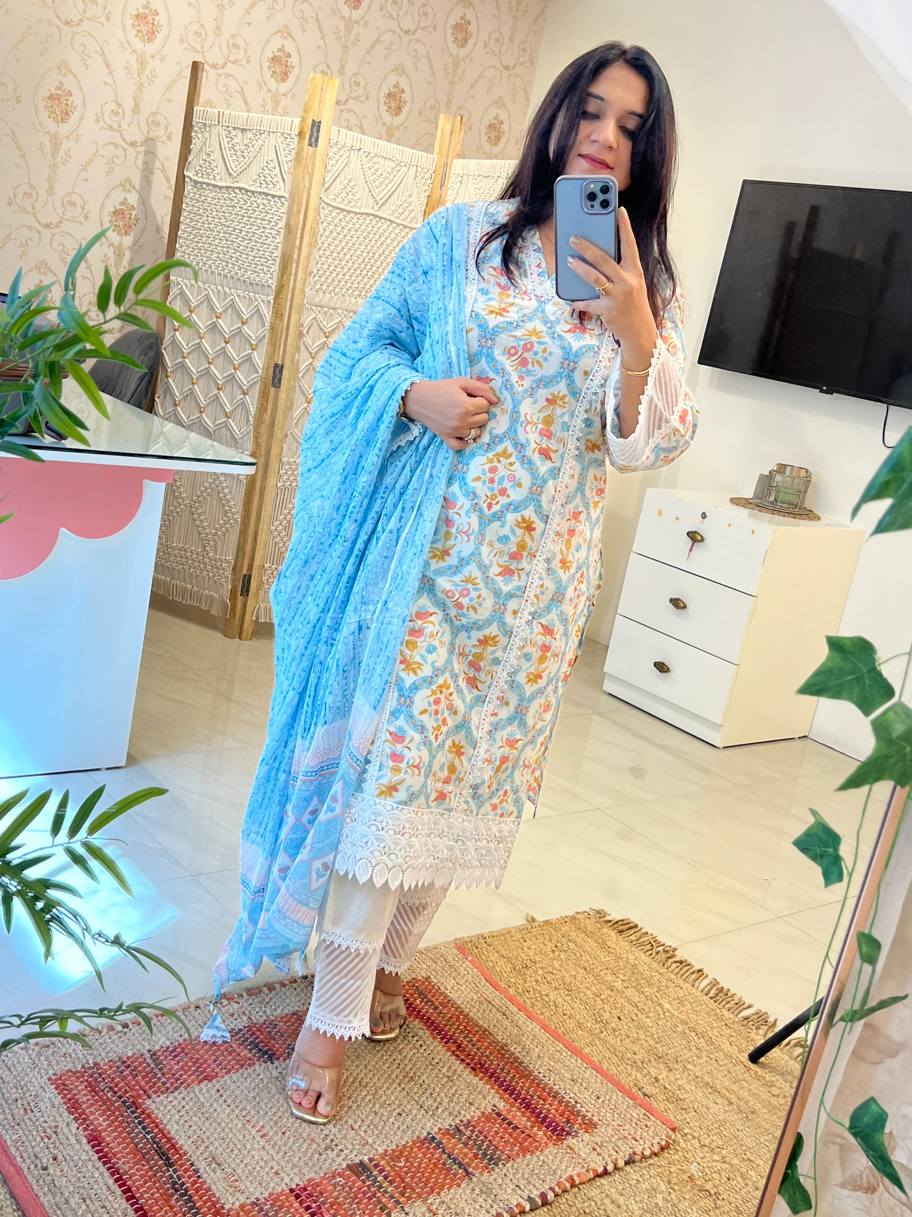 Shabana Cotton Pakistani Suit with Lace Detailing - Image 4