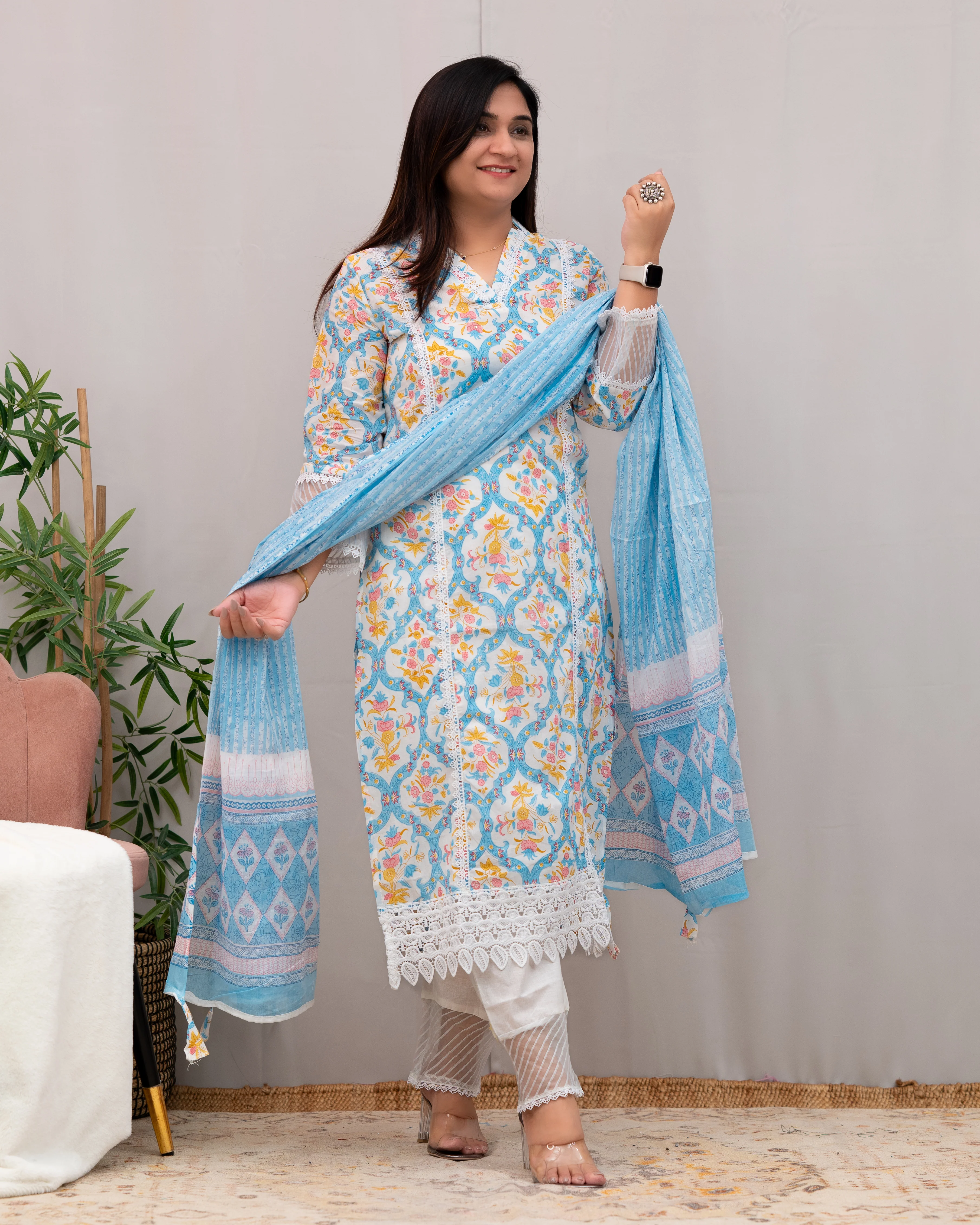 Shabana Cotton Pakistani Suit with Lace Detailing - Image 5