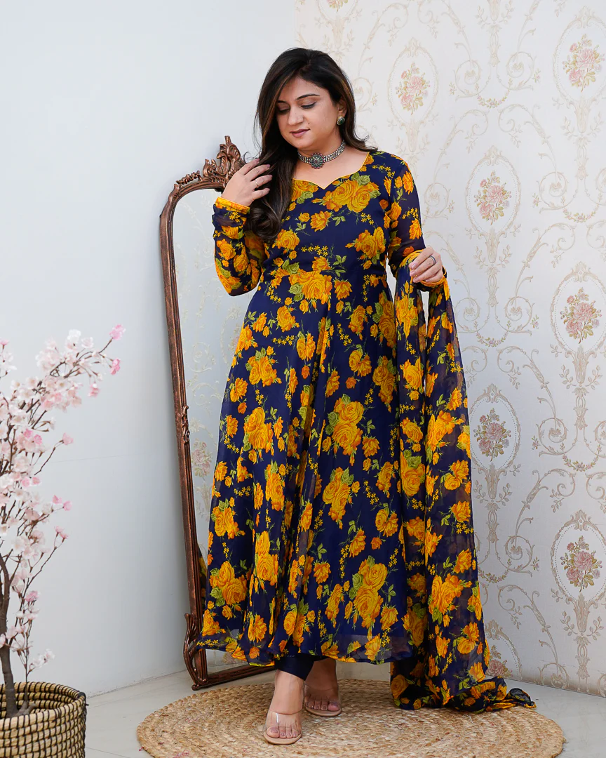 Shibani Floral Chiffon Anarkali Set - Image 4
