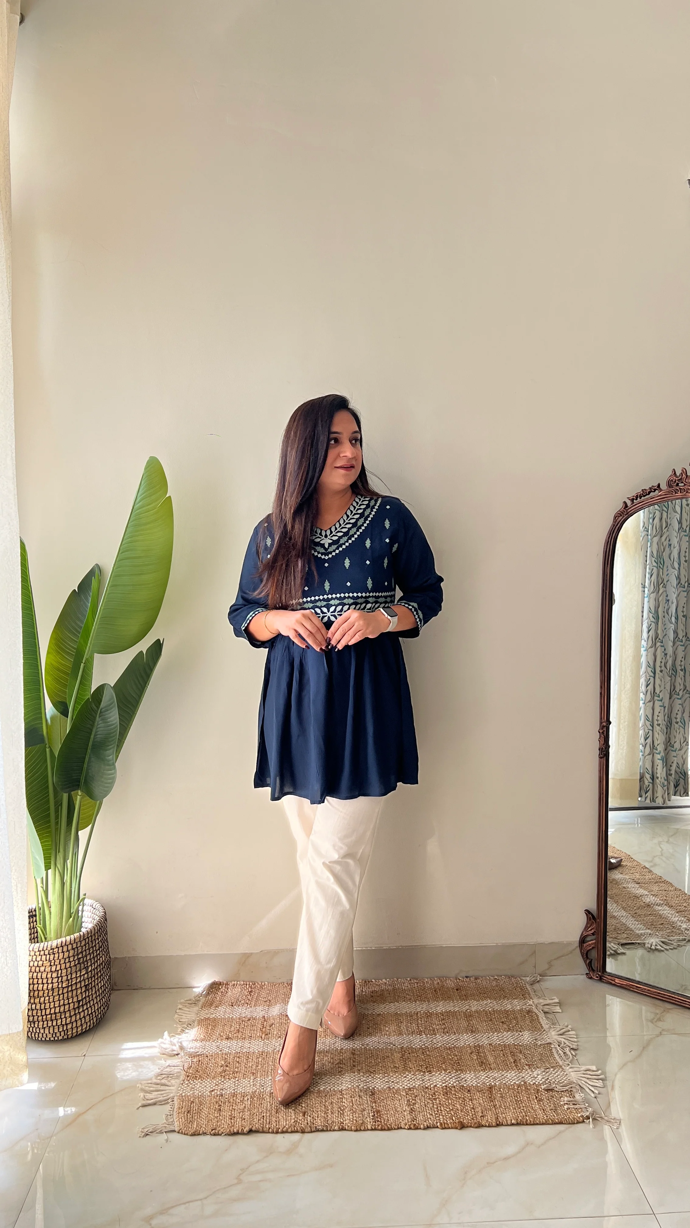 Soha Cotton Embroidered A-line Short Top - Image 5