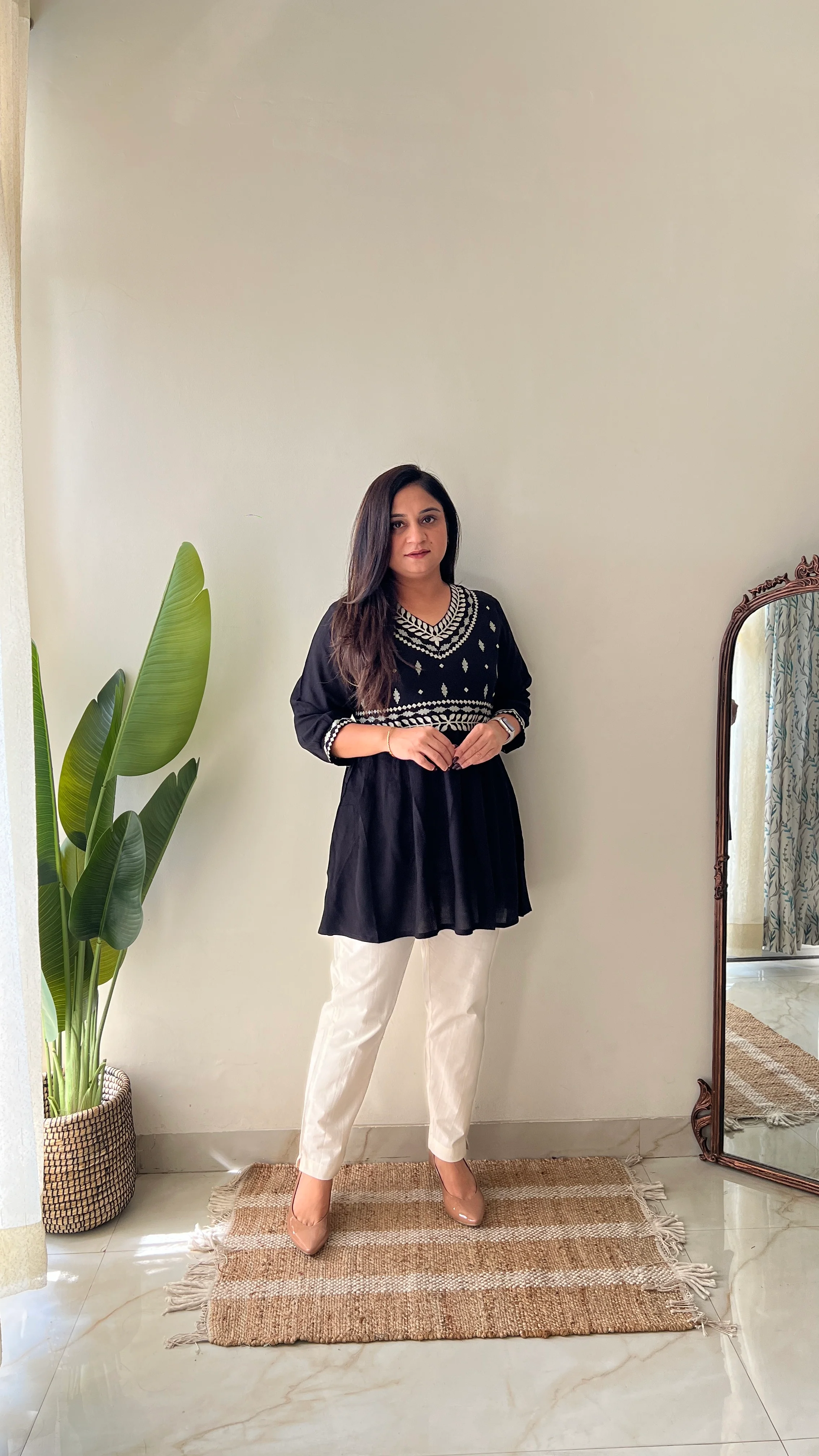 Soha Cotton Embroidered A-line Short Top - Image 7