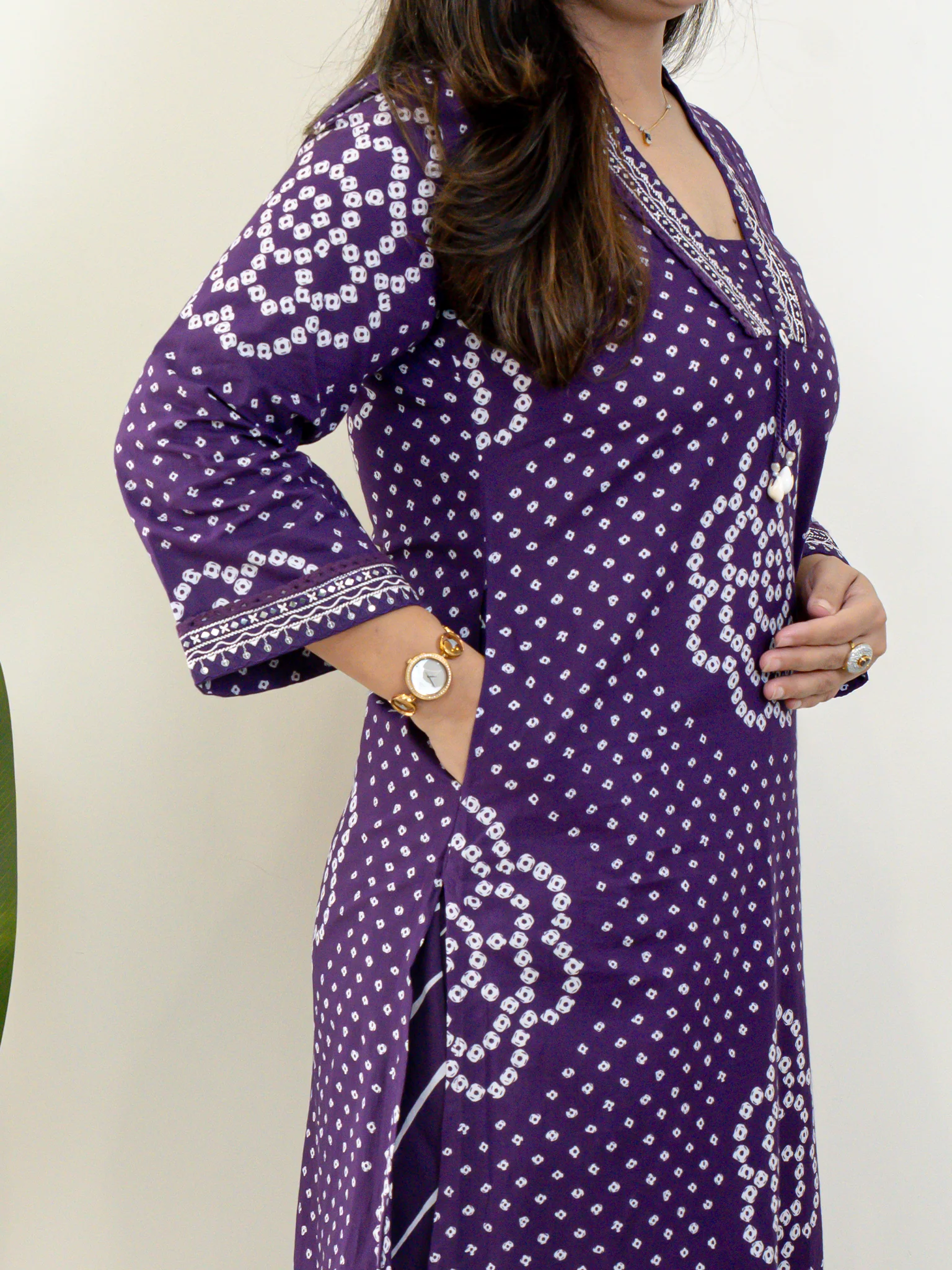 Srisha Purple Cotton Bandhani Leheriya Dupatta Set - Image 7