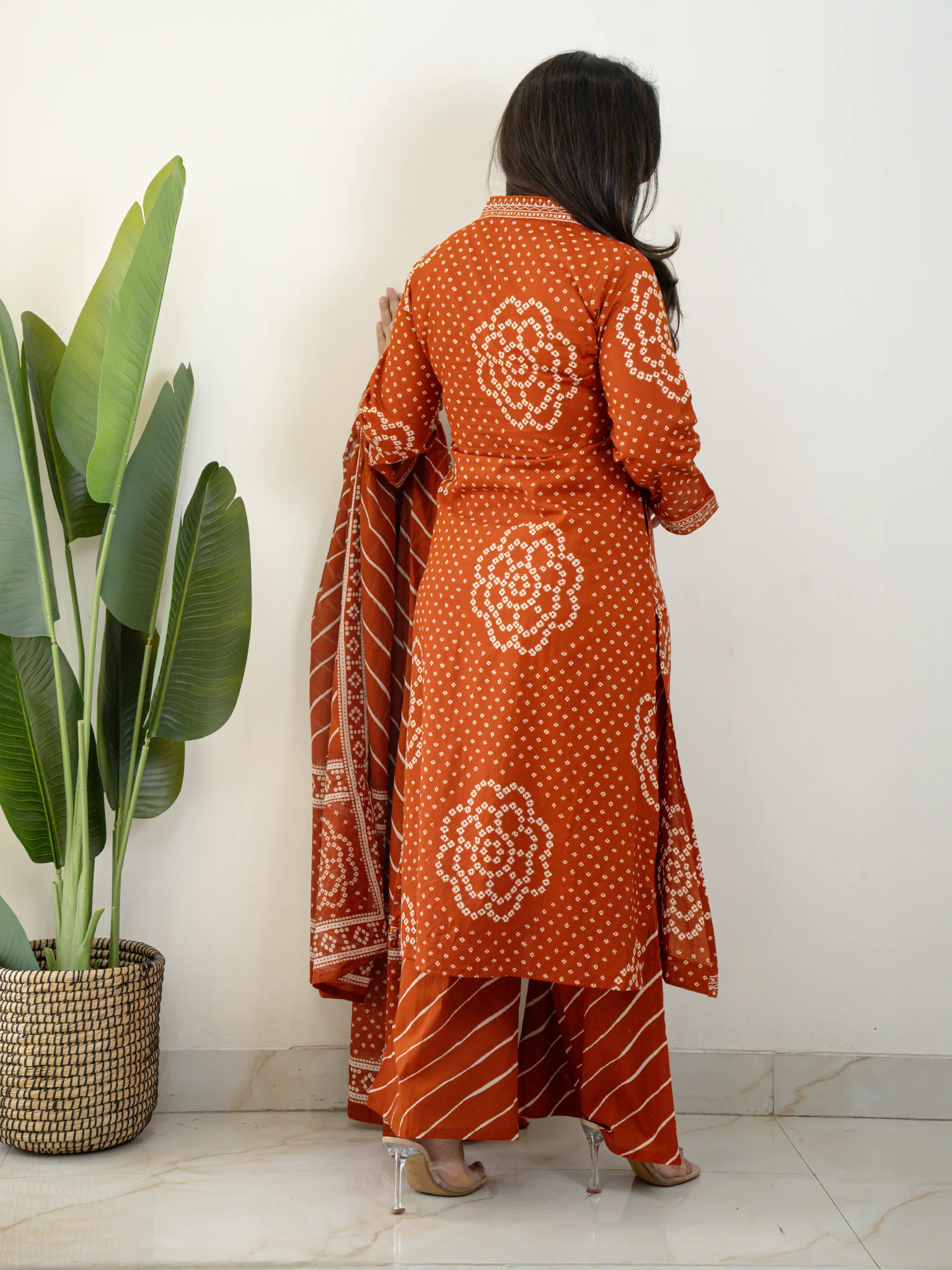 Srisha Rust Cotton Bandhani Leheriya Dupatta Set - Image 8
