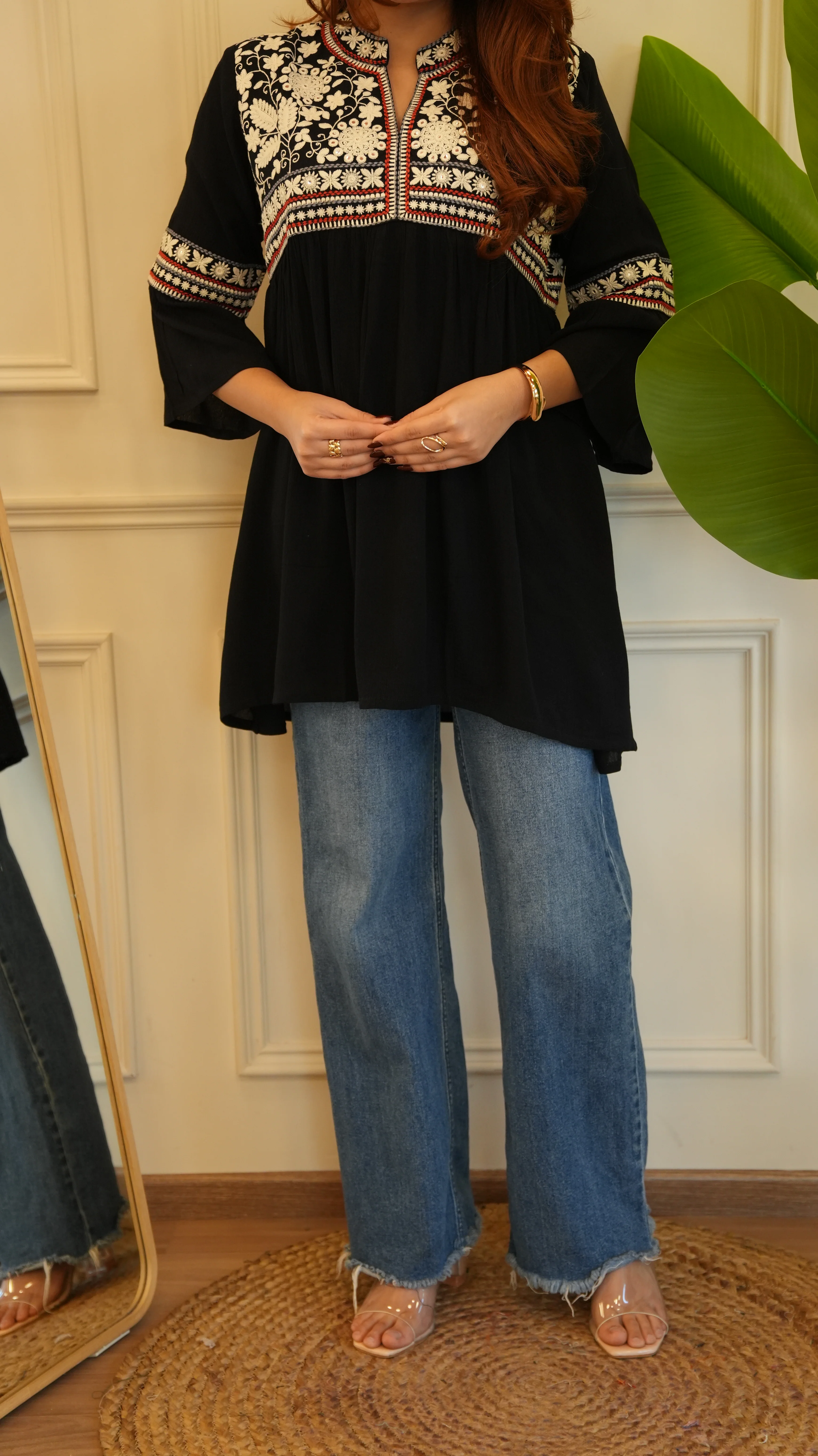 Tara Cotton Embroidered Casual Short Top - Image 3