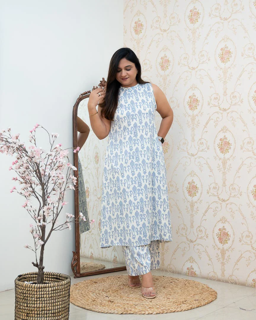 White Rayon Printed Casual A-line Coord Set - Image 4