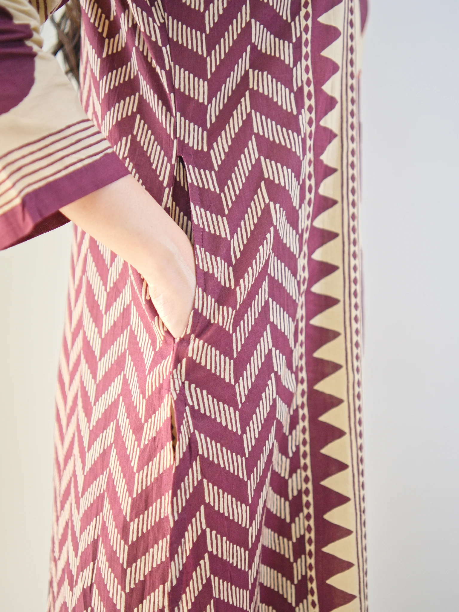 Harshi Wine Cotton Ajrakh Katha Detailed Dupatta Set - Image 7