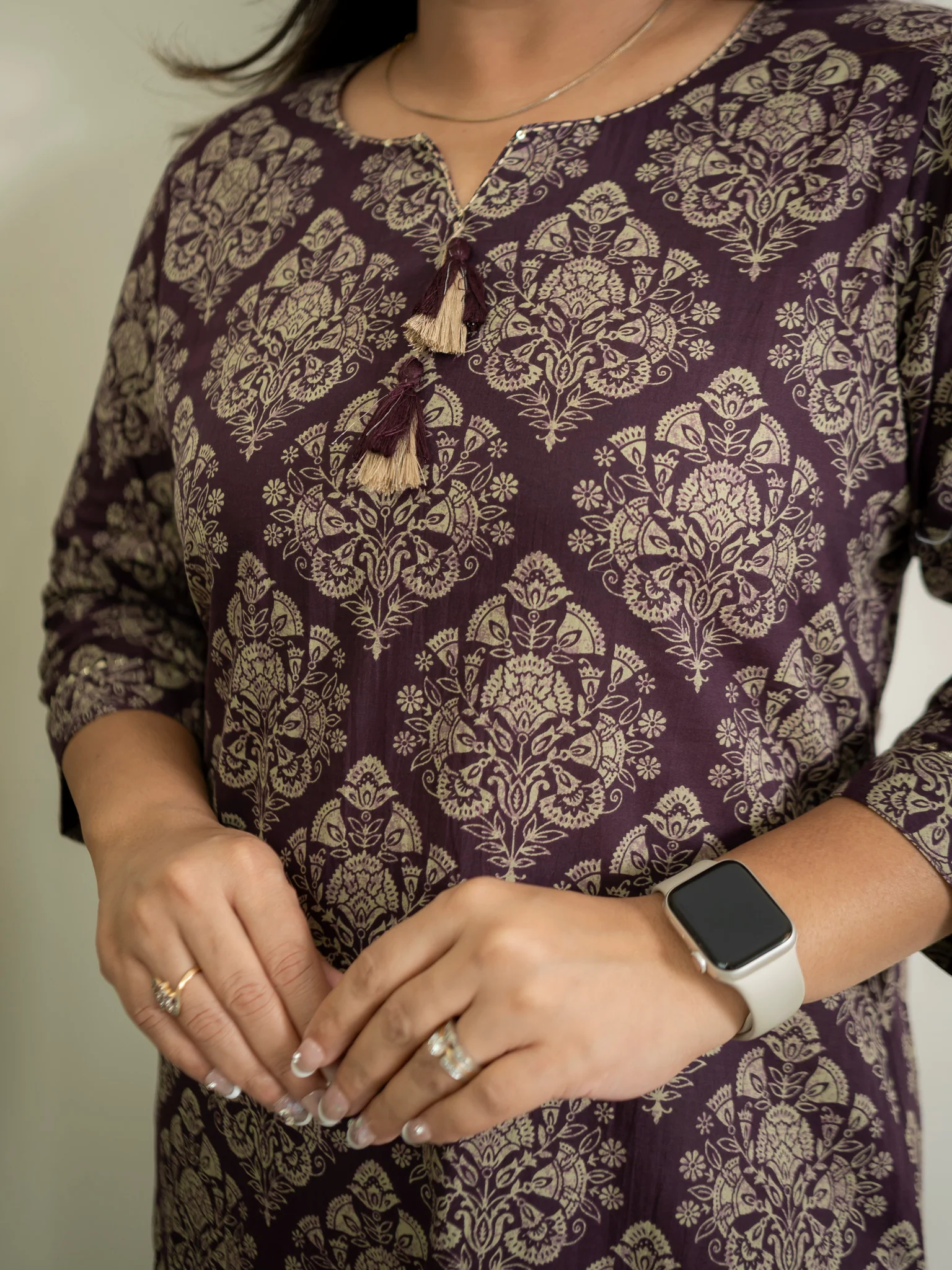 Wine Handblock Cotton Casual Straight Kurta - Image 6