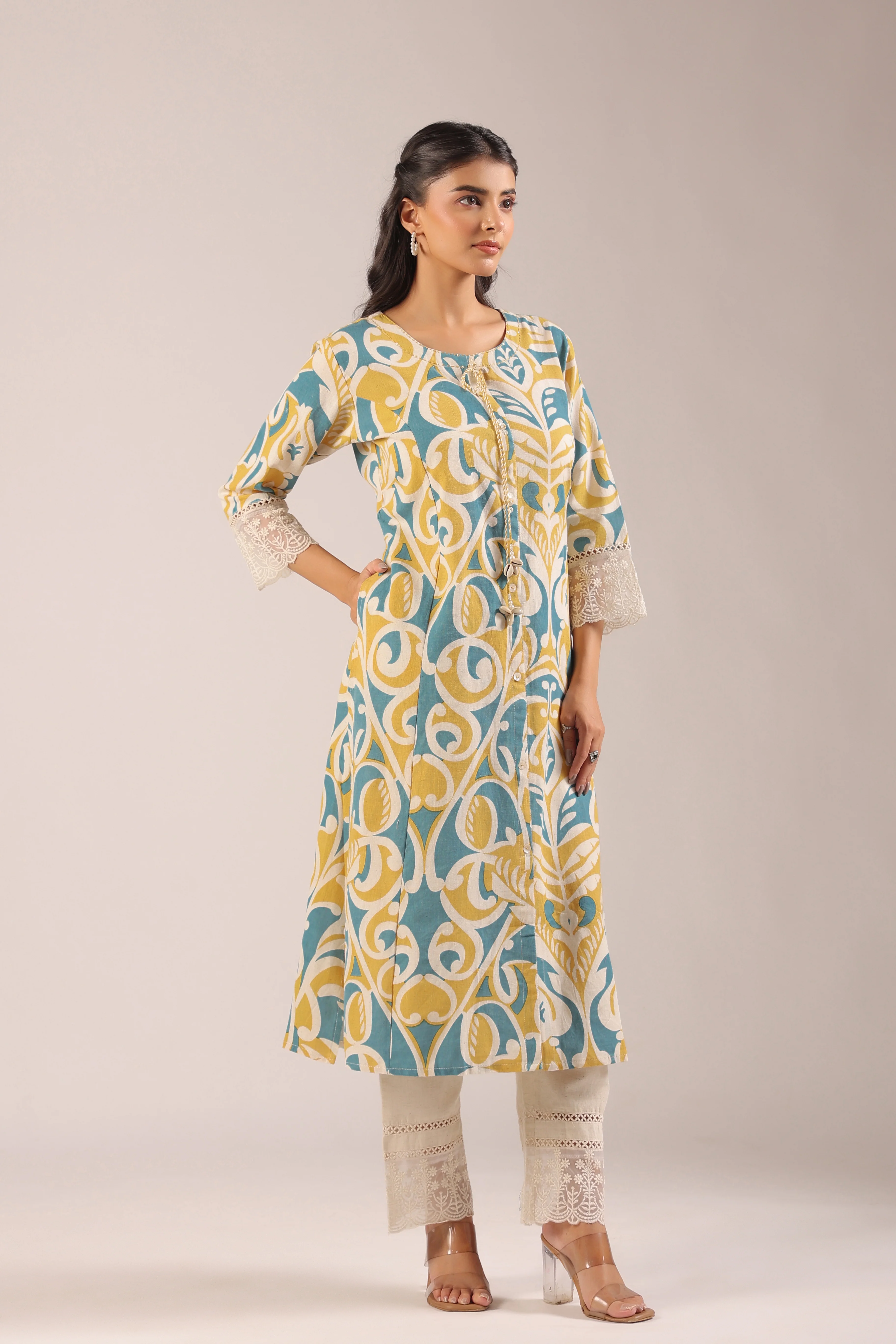 Amber Yellow A-line Cotton casual Pant Set - Image 2