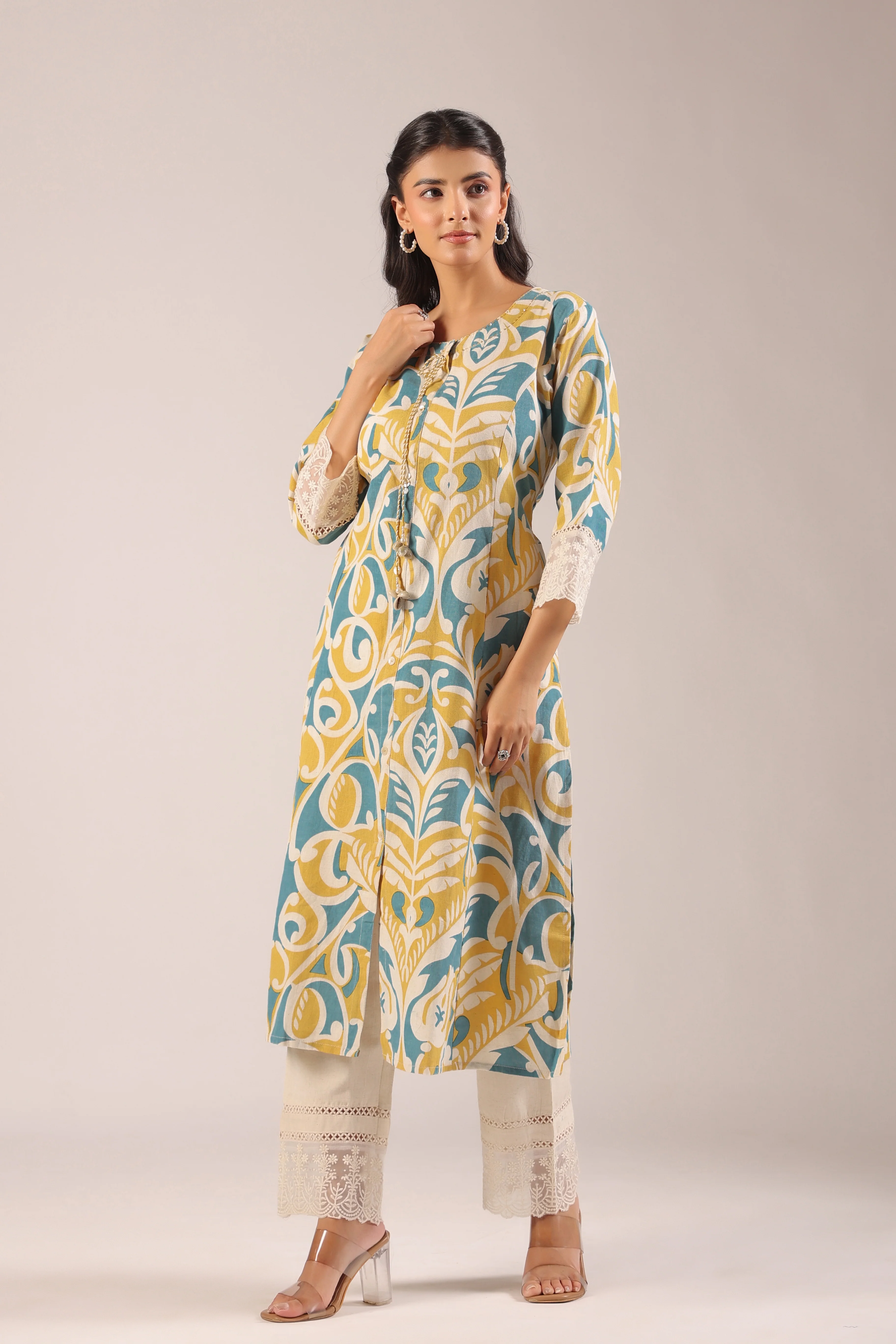 Amber Yellow A-line Cotton casual Pant Set - Image 3