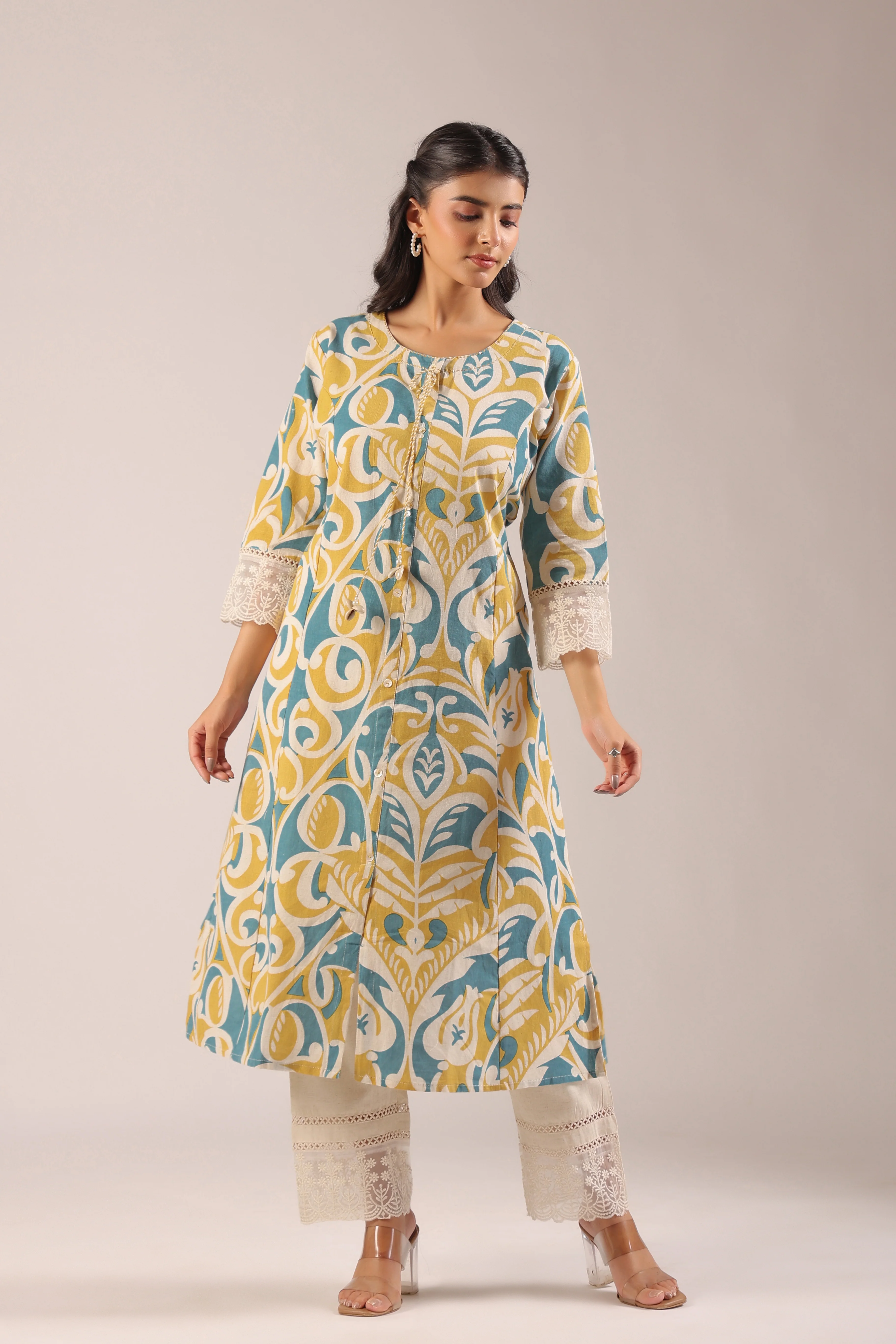 Amber Yellow A-line Cotton casual Pant Set - Image 4