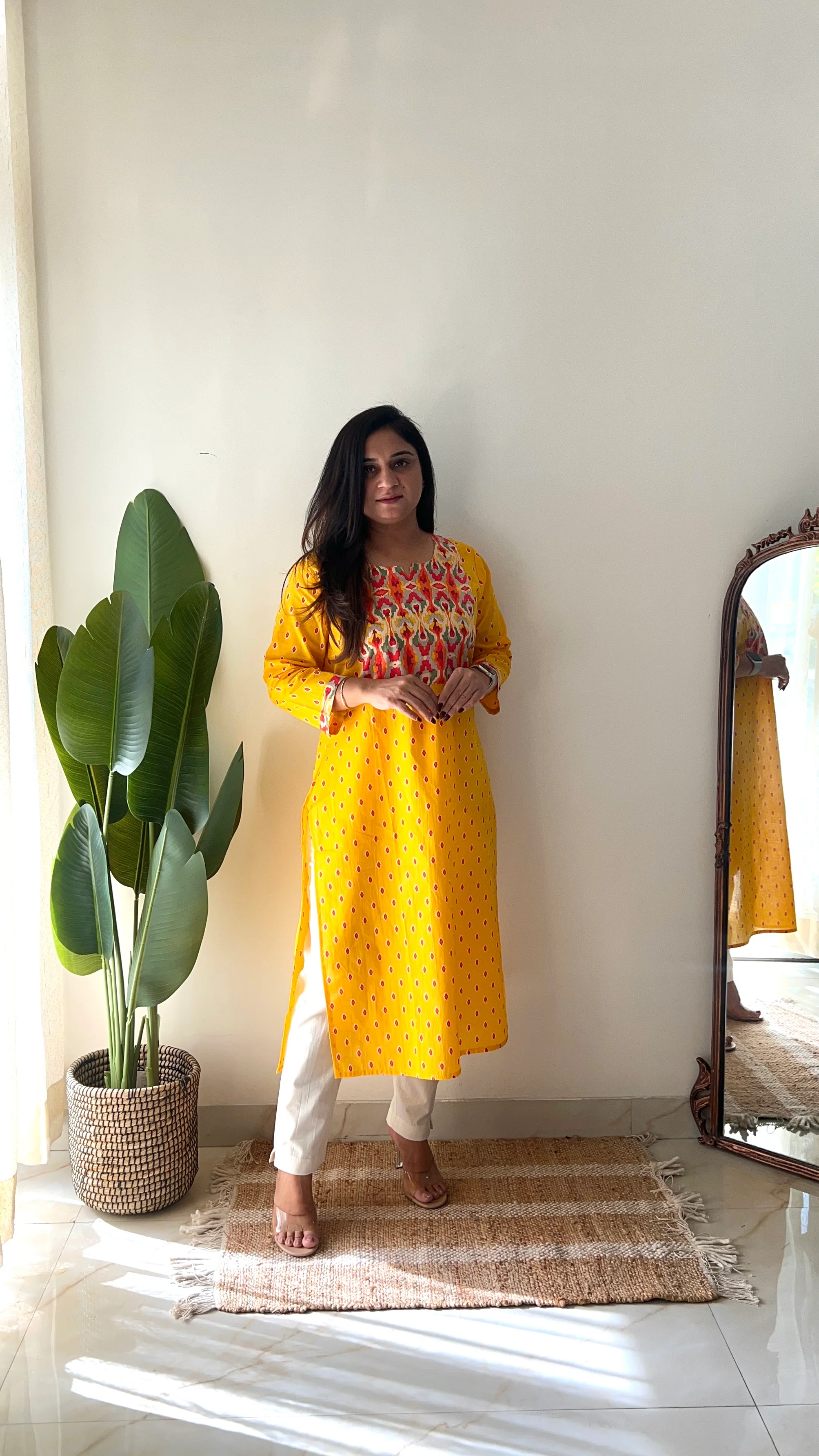 Yellow Casual Cotton Straight Kurta - Image 5