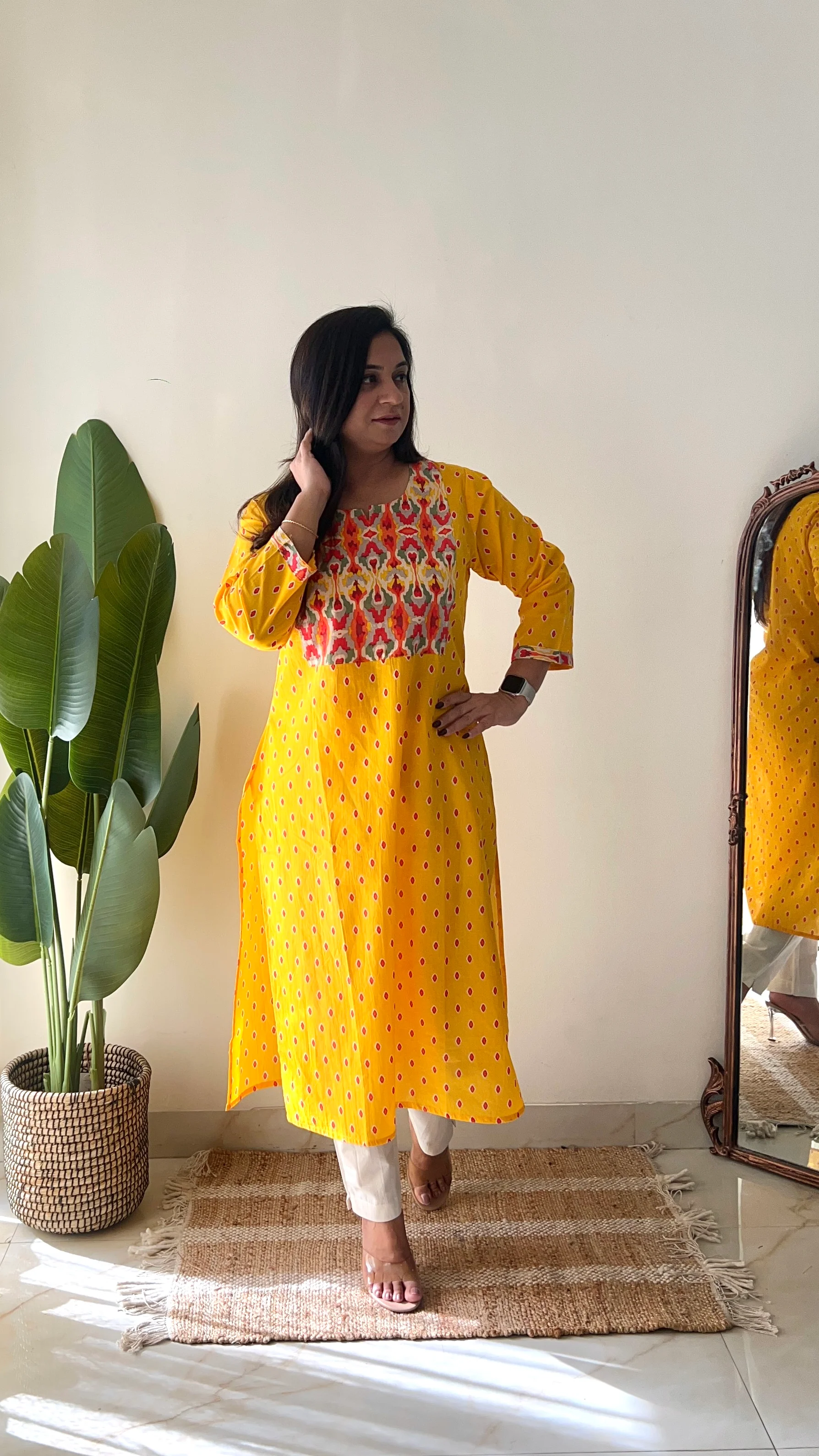 Yellow Casual Cotton Straight Kurta - Image 7