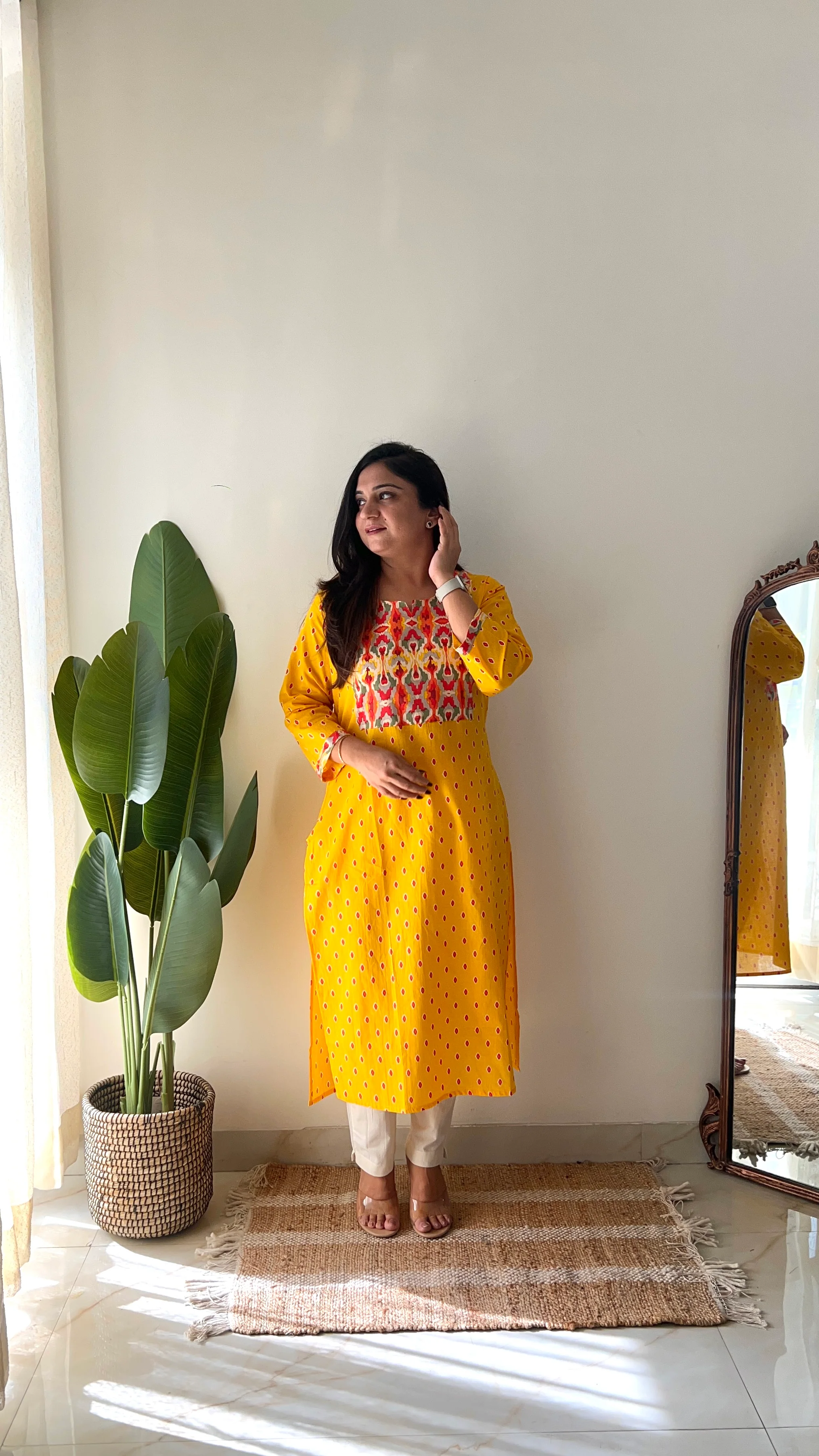 Yellow Casual Cotton Straight Kurta - Image 8