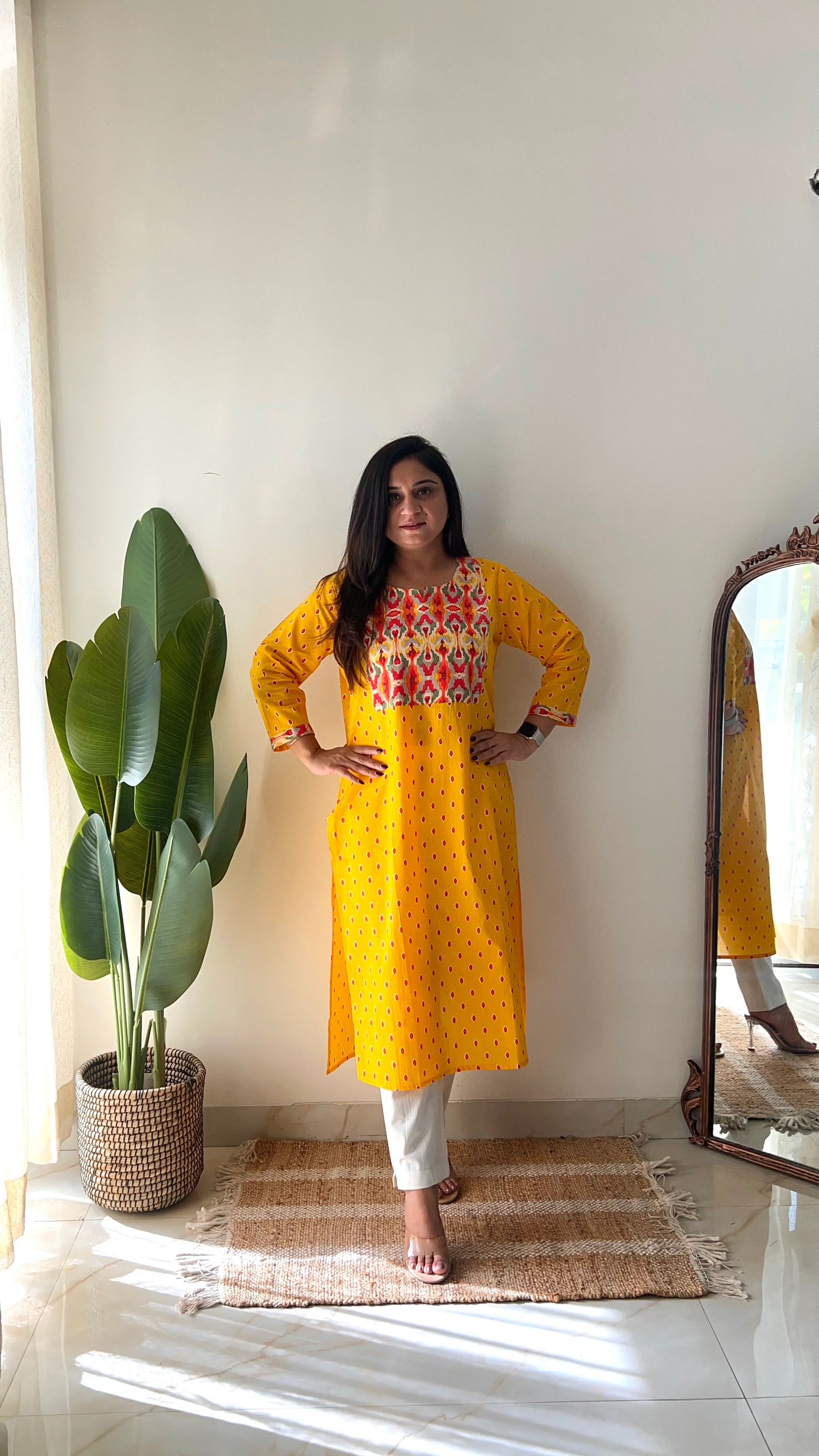 Yellow Casual Cotton Straight Kurta - Image 9