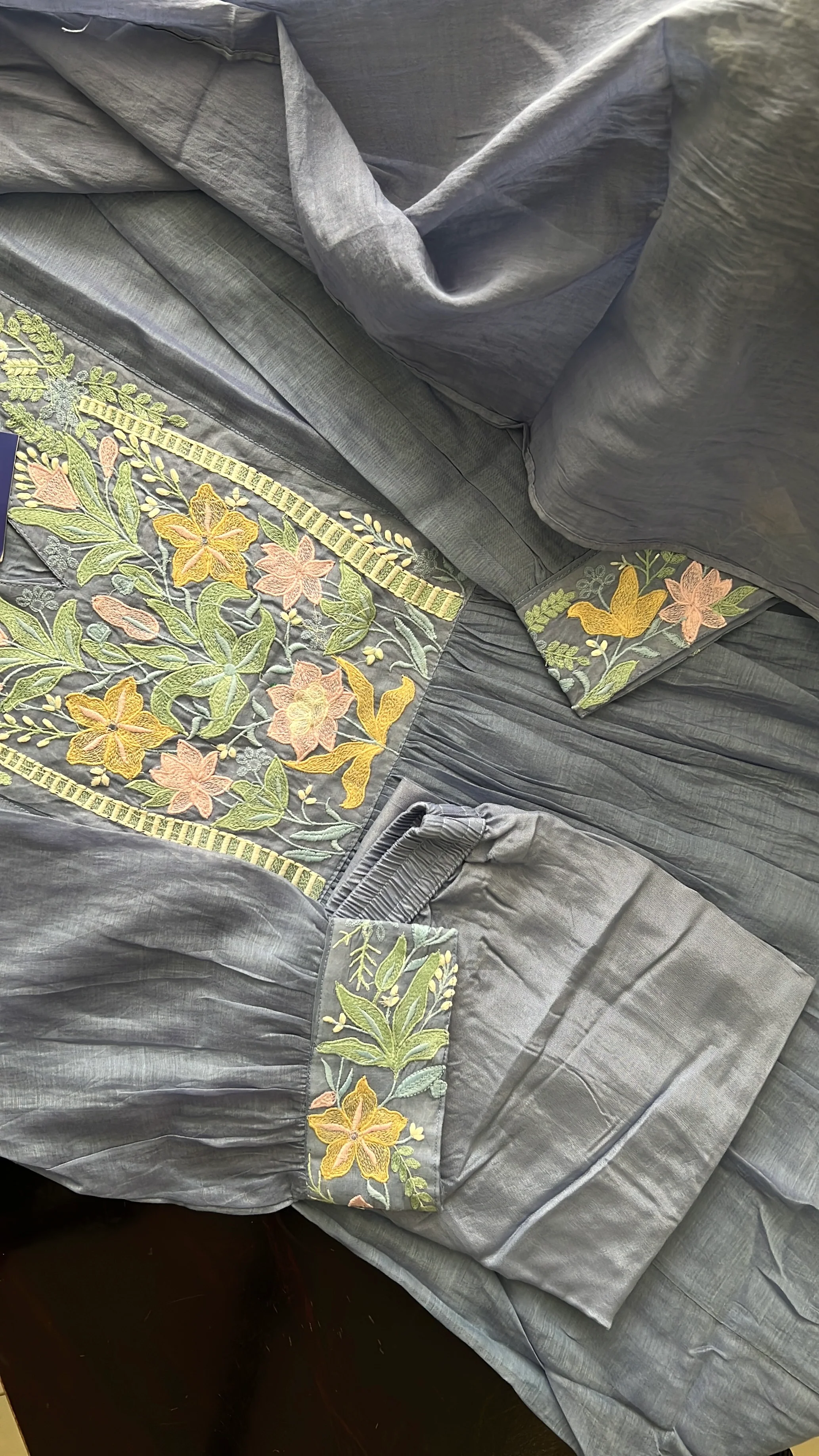 Zainab Chanderi Embroidered A-line pant Set - Image 19