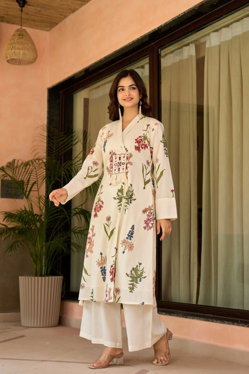 Zerina Cotton Angrakha Hand Detailed Cotton Pant Set - Image 10