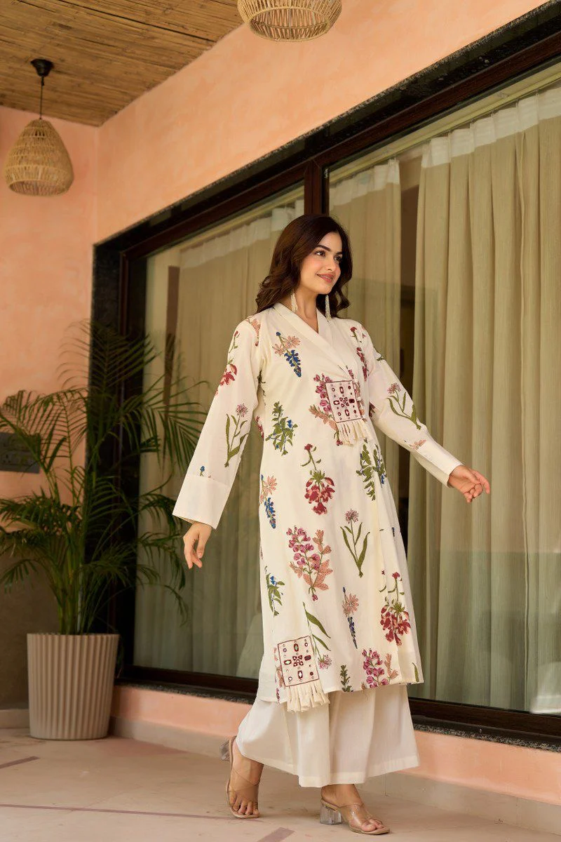 Zerina Cotton Angrakha Hand Detailed Cotton Pant Set - Image 8