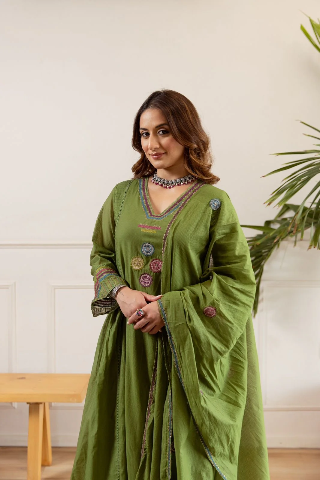 Zola Green Net Chanderi Embroidered Anarkali Set - Image 4